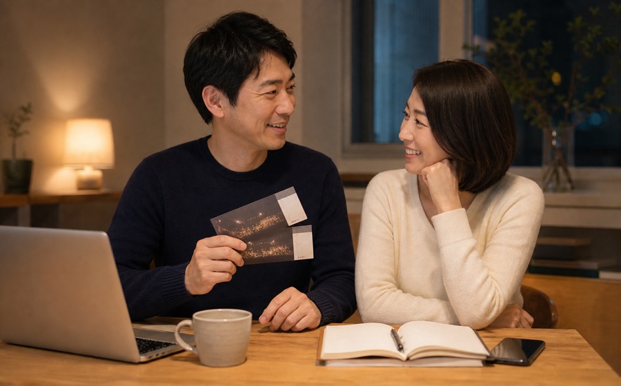 コンサートと夕食のチケットを購入し、夫婦の関係を回復する二人