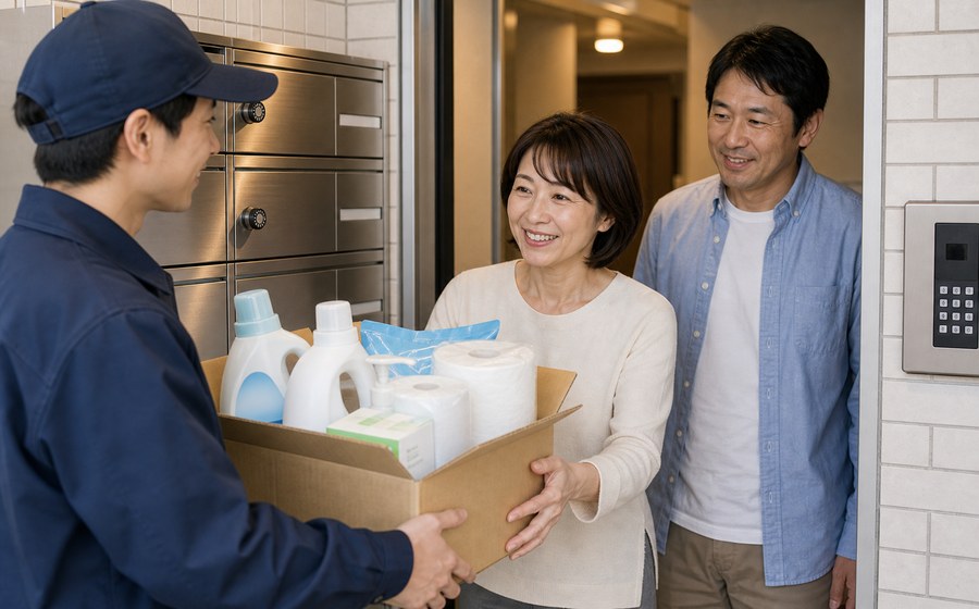 育児用品や家事用品を整理し、暮らしの段取りを整える場面