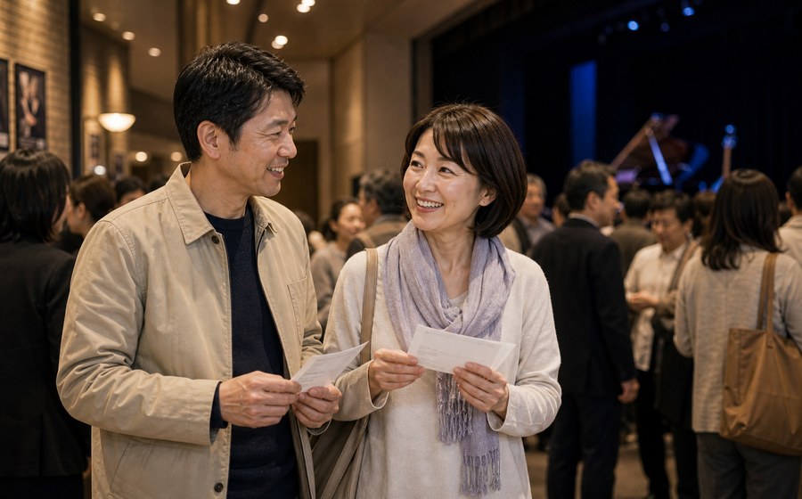 コンサートと夕食のチケットを購入し、夫婦の関係を回復する二人