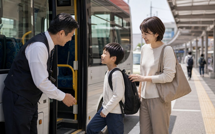 家族で外出しやすい移動手段を選び、行動範囲を広げる場面