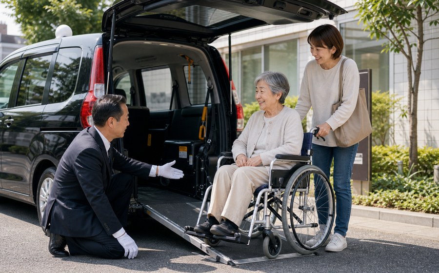 介護タクシーを予約し、親との通院や帰省を楽にする家族