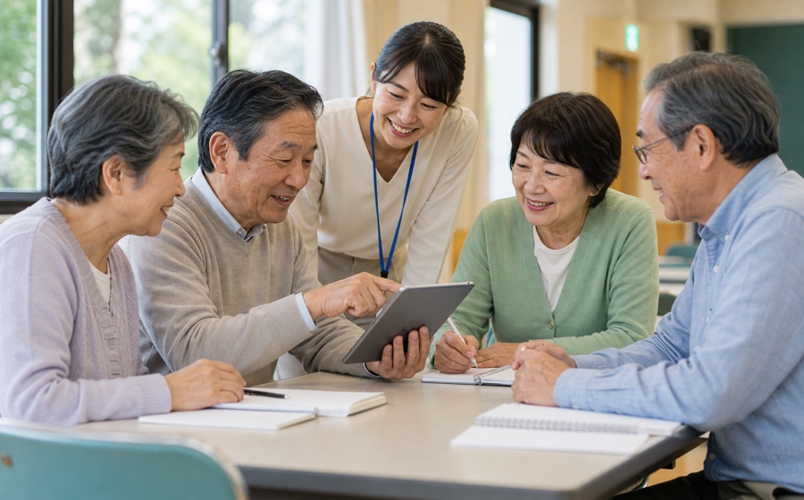 仲間と学び直しを始め、人生がまだ動く感覚を取り戻す場面