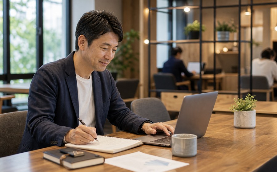 学び直しや副業のために作業時間を確保する場面