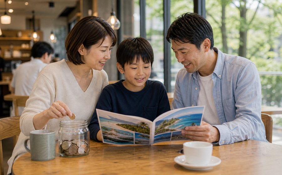 家族旅行や非日常を楽しむために旅の予定を立てる夫婦