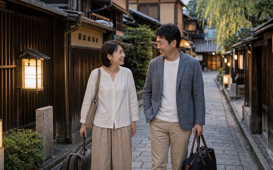 夫婦で静かな場所に出かけ、伴侶として話す時間を作る場面