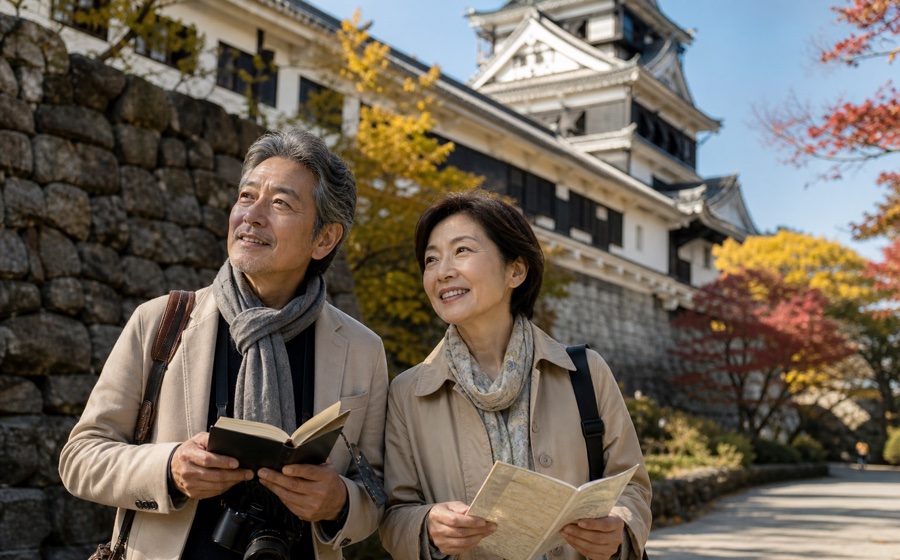 城巡りと歴史散策を楽しむ60代 夫婦のいきがいシーン