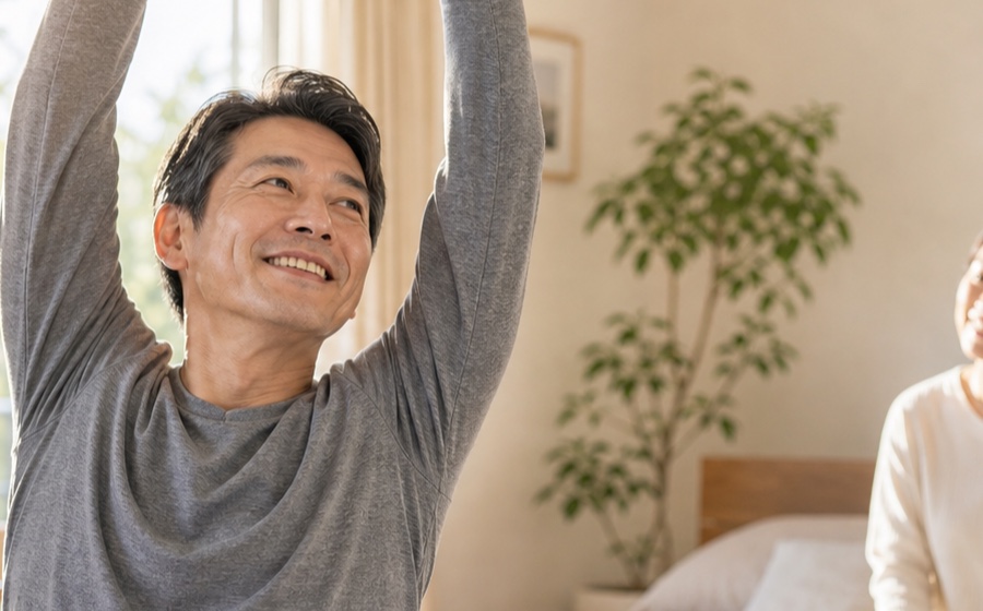 健康回復と睡眠のために自分の体調を整える女性